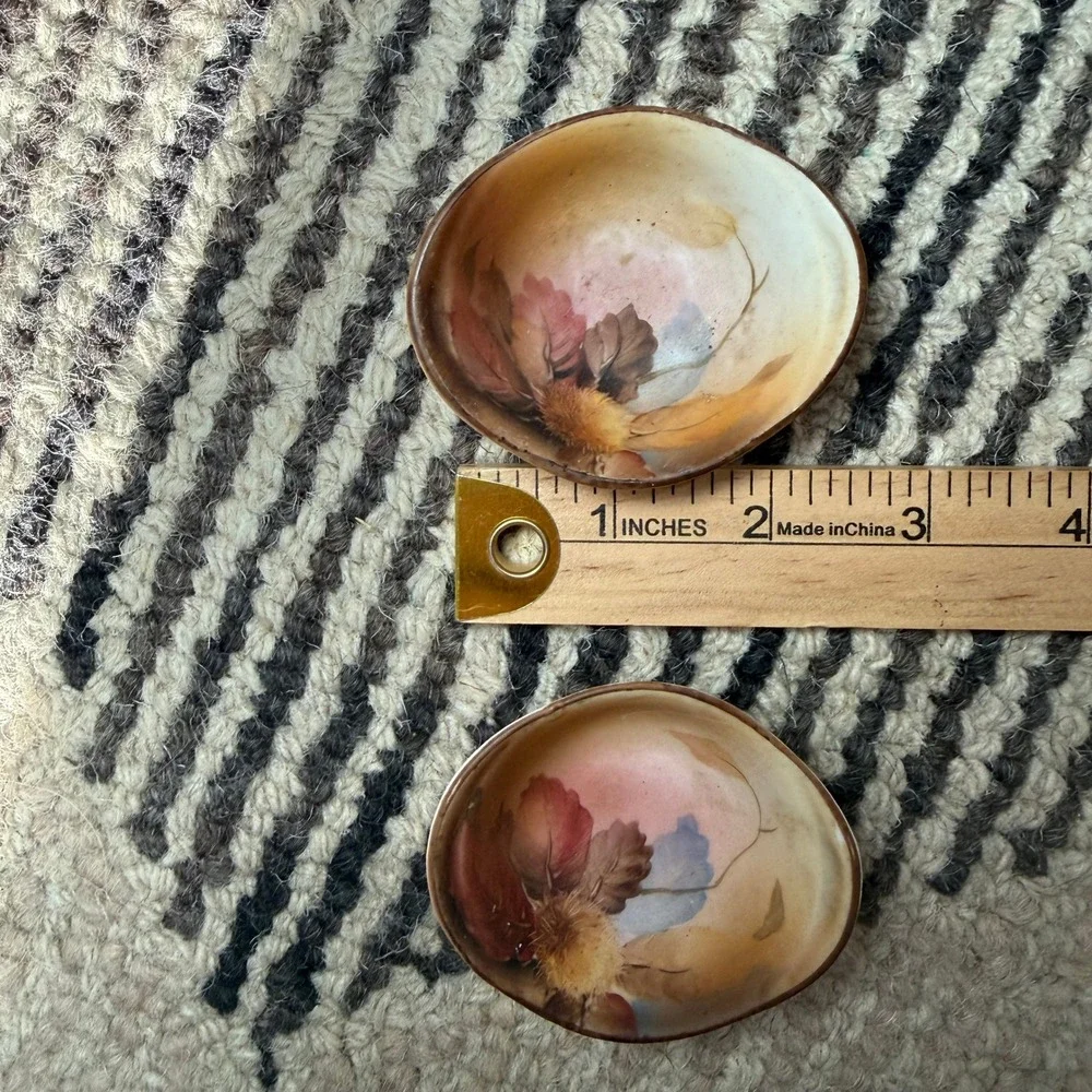Vtg Hand Painted Nippon Salt Cellars Set Floral Porcelain Open Salts‎ Heirloom